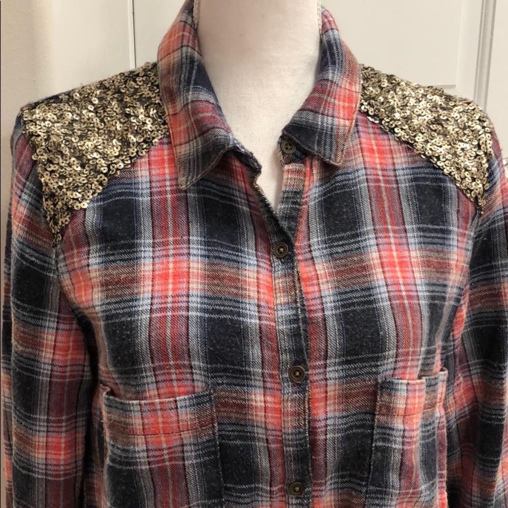 Free People sequin glam flannel